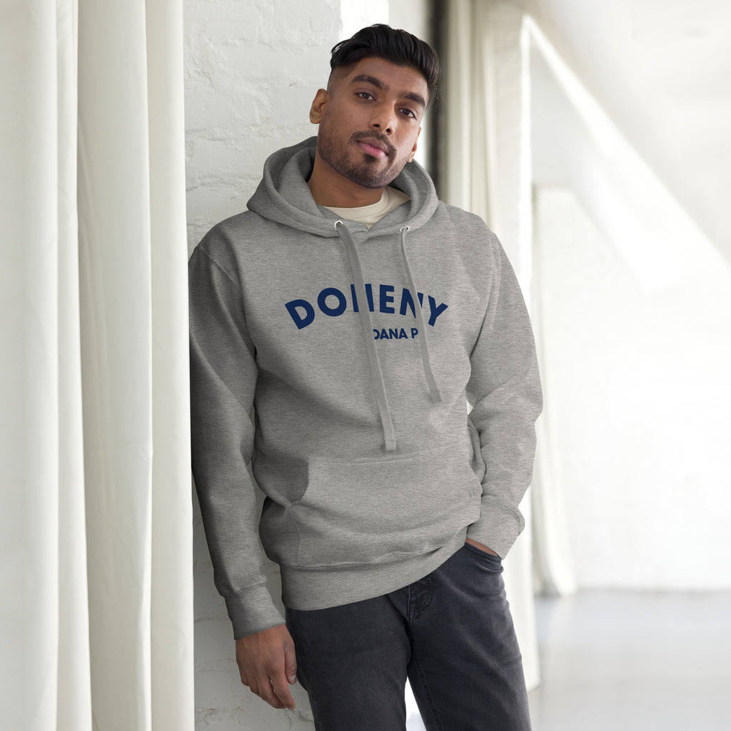 "Doheny Dana Point" in vintage California surf lettering, printed on a SodaPop Cool hoodie.