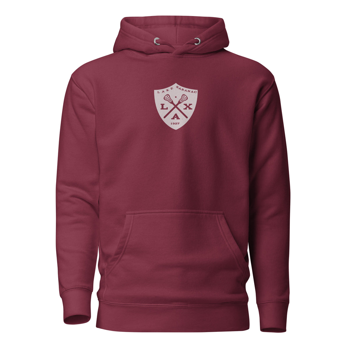 Lake Saranac Lacrosse LAX 1927 vintage graphic, printed on a SodaPop Cool hoodie.