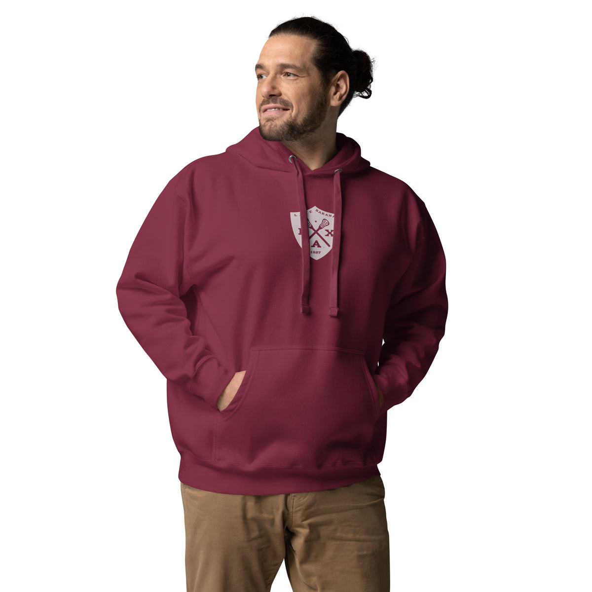 Lake Saranac Lacrosse LAX 1927 vintage graphic, printed on a SodaPop Cool hoodie.
