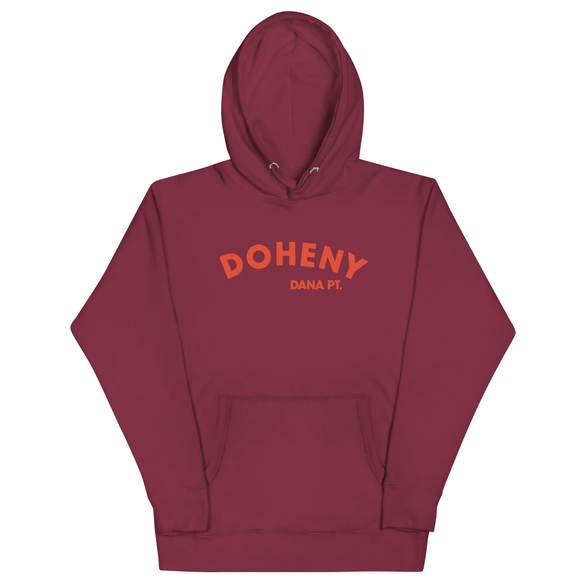 "Doheny Dana Point" in vintage California surf lettering, printed on a SodaPop Cool hoodie.