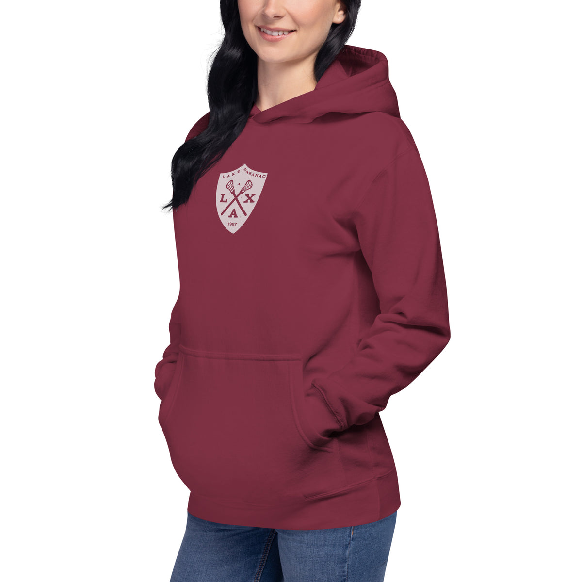 Lake Saranac Lacrosse LAX 1927 vintage graphic, printed on a SodaPop Cool hoodie.