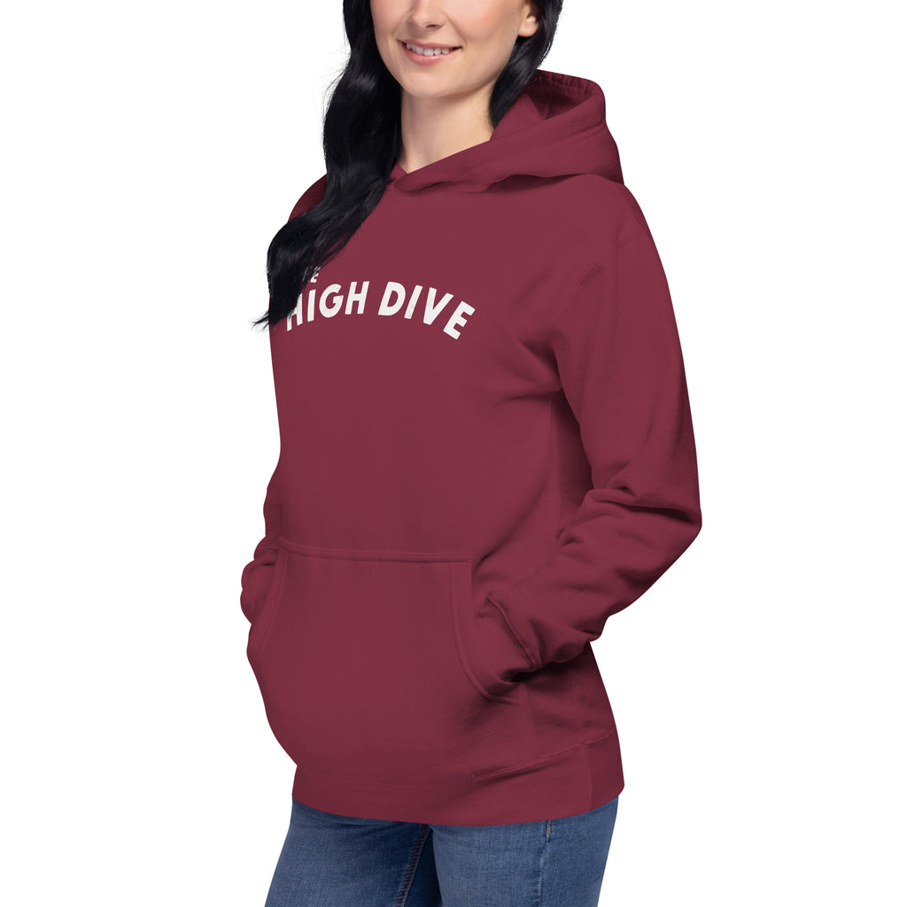 The High Dive vintage graphic, printed on a SodaPop Cool hoodie.
