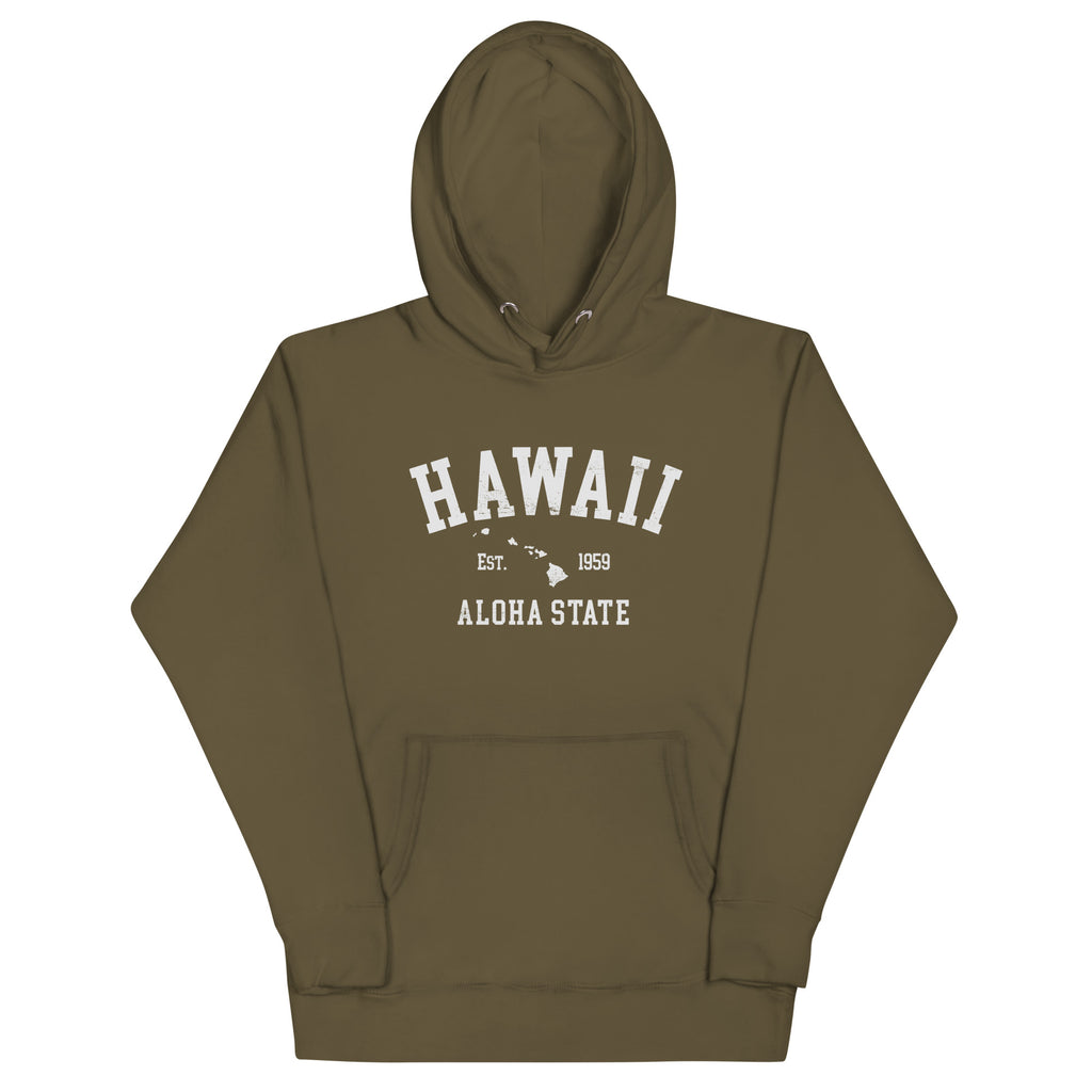 Aloha State of Hawaii vintage graphic, printed on a SodaPop Cool hoodie.