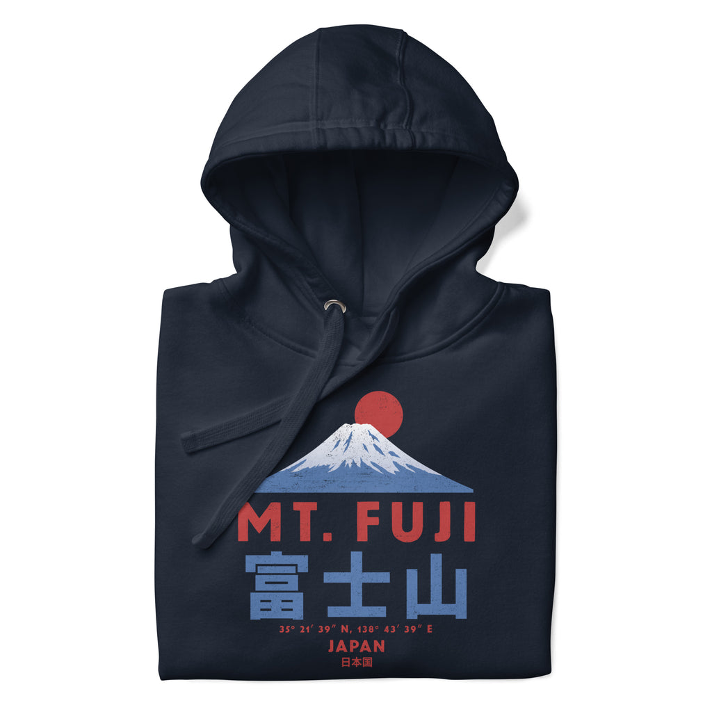 Mt. Fuji Japan vintage graphic, printed on a SodaPop Cool hoodie.