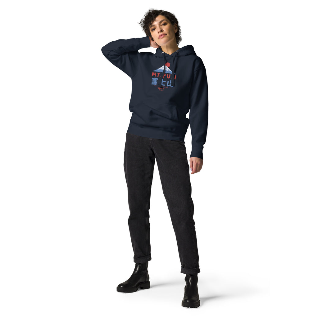 Mt. Fuji Japan vintage graphic, printed on a SodaPop Cool hoodie.