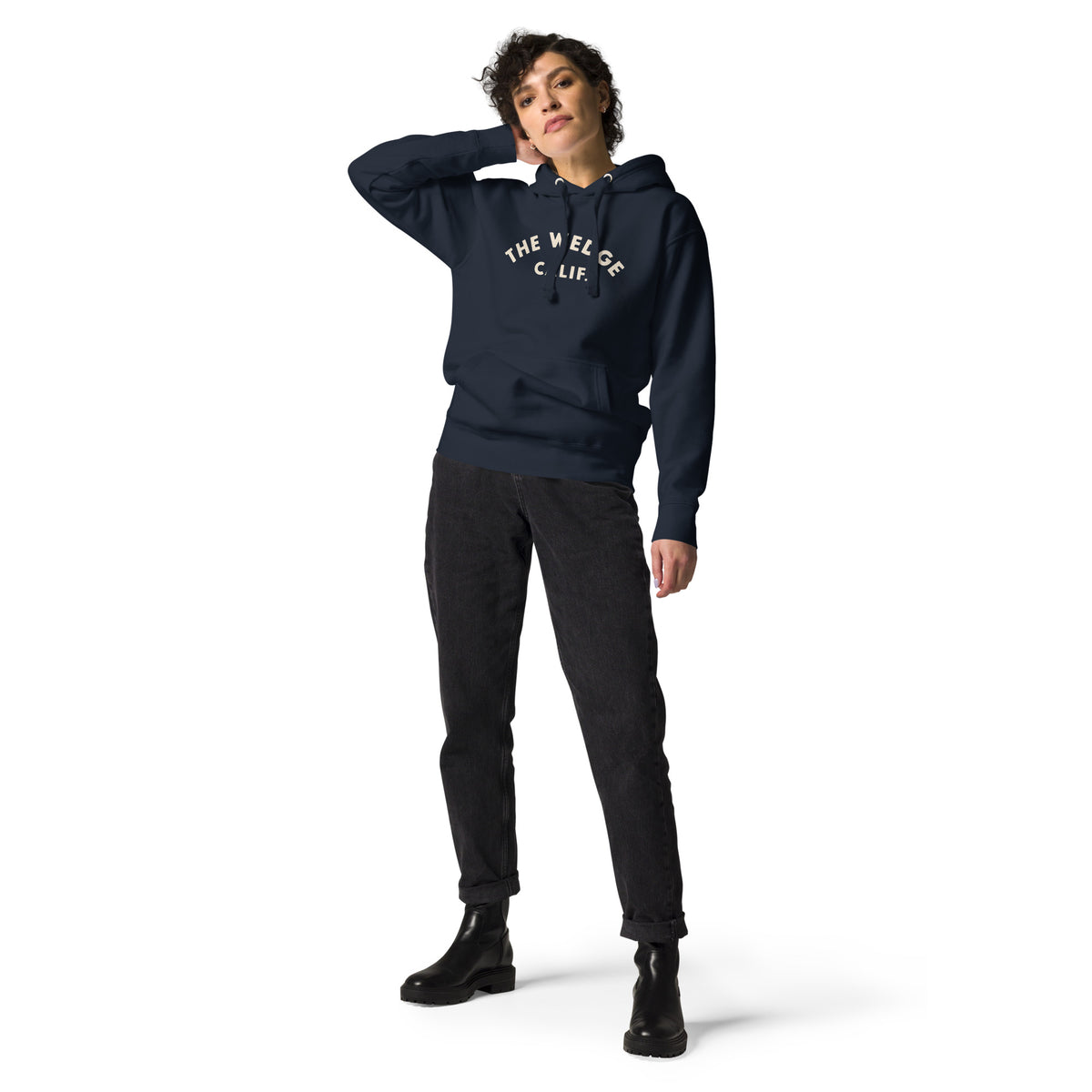 "The Wedge" in classic California surf lettering, printed on a SodaPop Cool hoodie.
