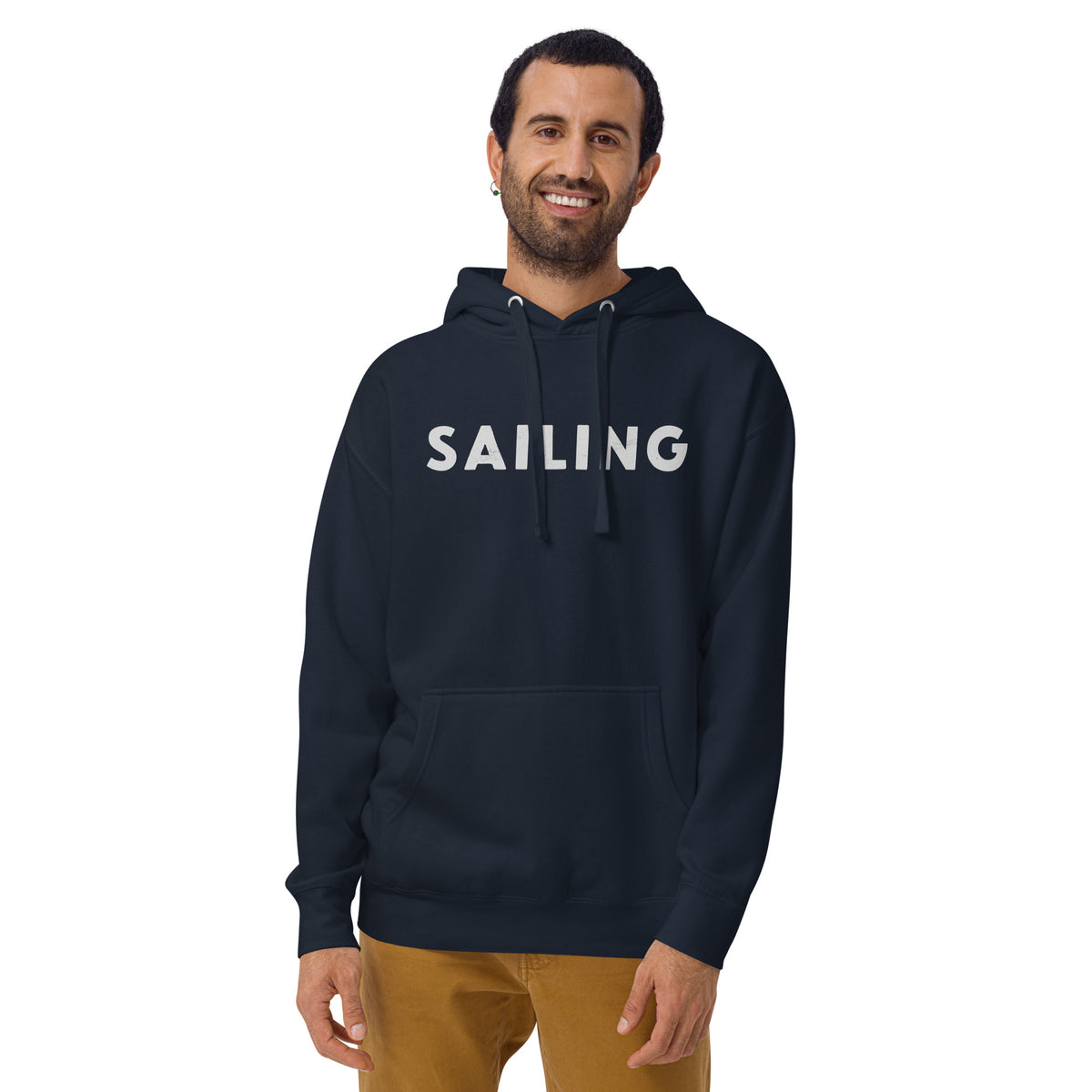 The word "Sailing" in clean vintage lettering, printed on a SodaPop Cool hoodie.