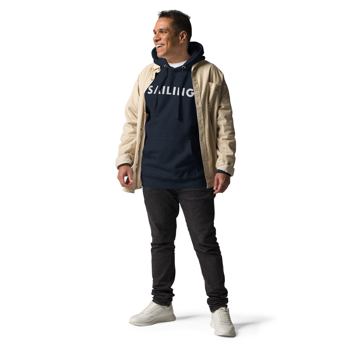 The word "Sailing" in clean vintage lettering, printed on a SodaPop Cool hoodie.