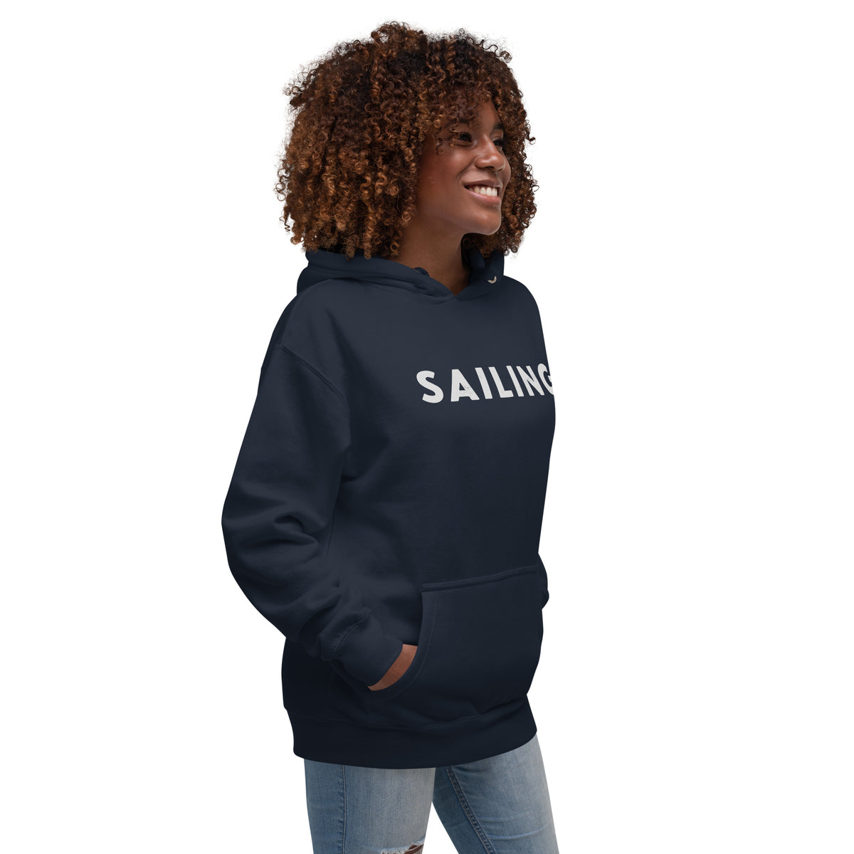 The word "Sailing" in clean vintage lettering, printed on a SodaPop Cool hoodie.
