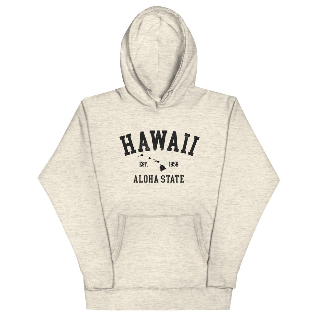 Aloha State of Hawaii vintage graphic, printed on a SodaPop Cool hoodie.