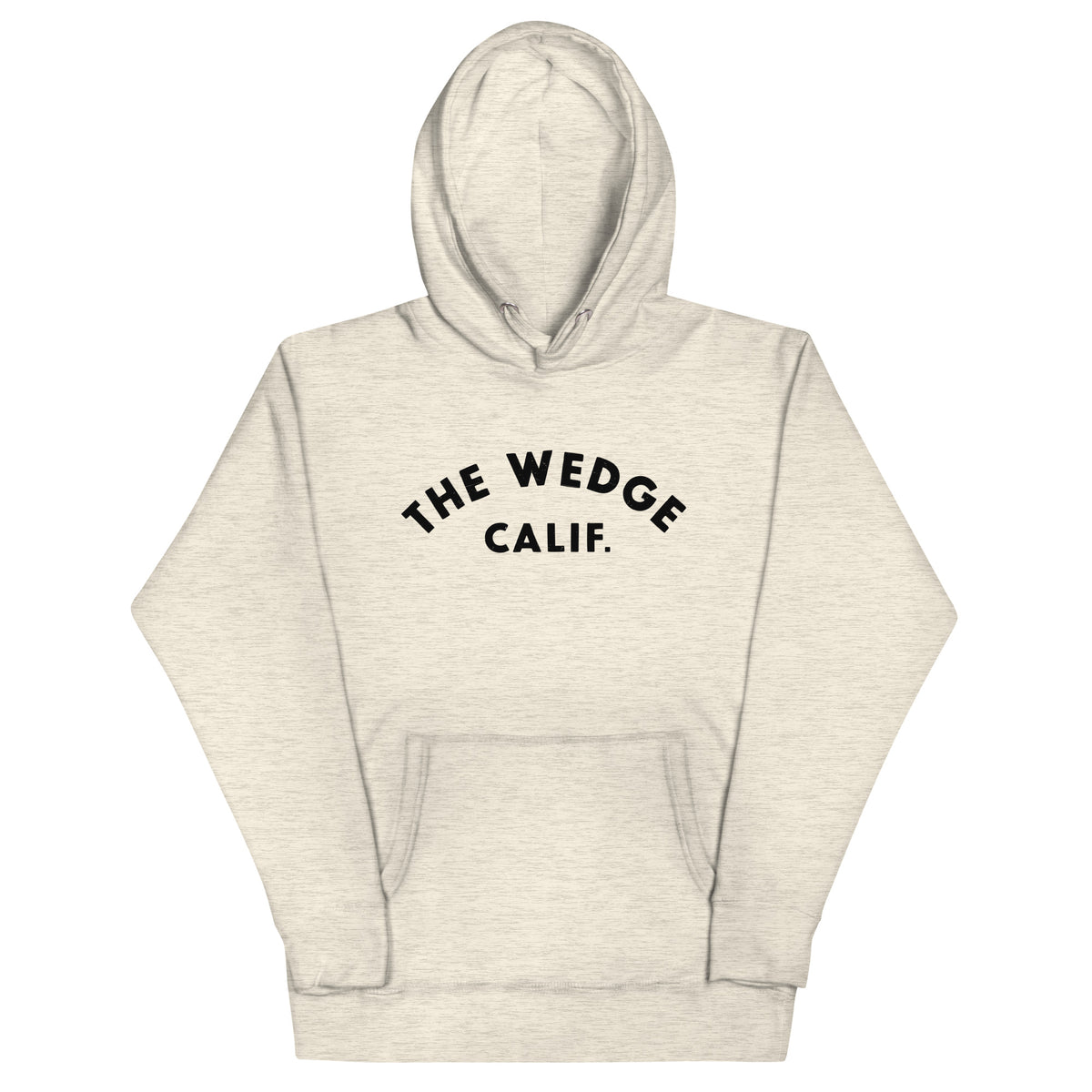 "The Wedge" in classic California surf lettering, printed on a SodaPop Cool hoodie.