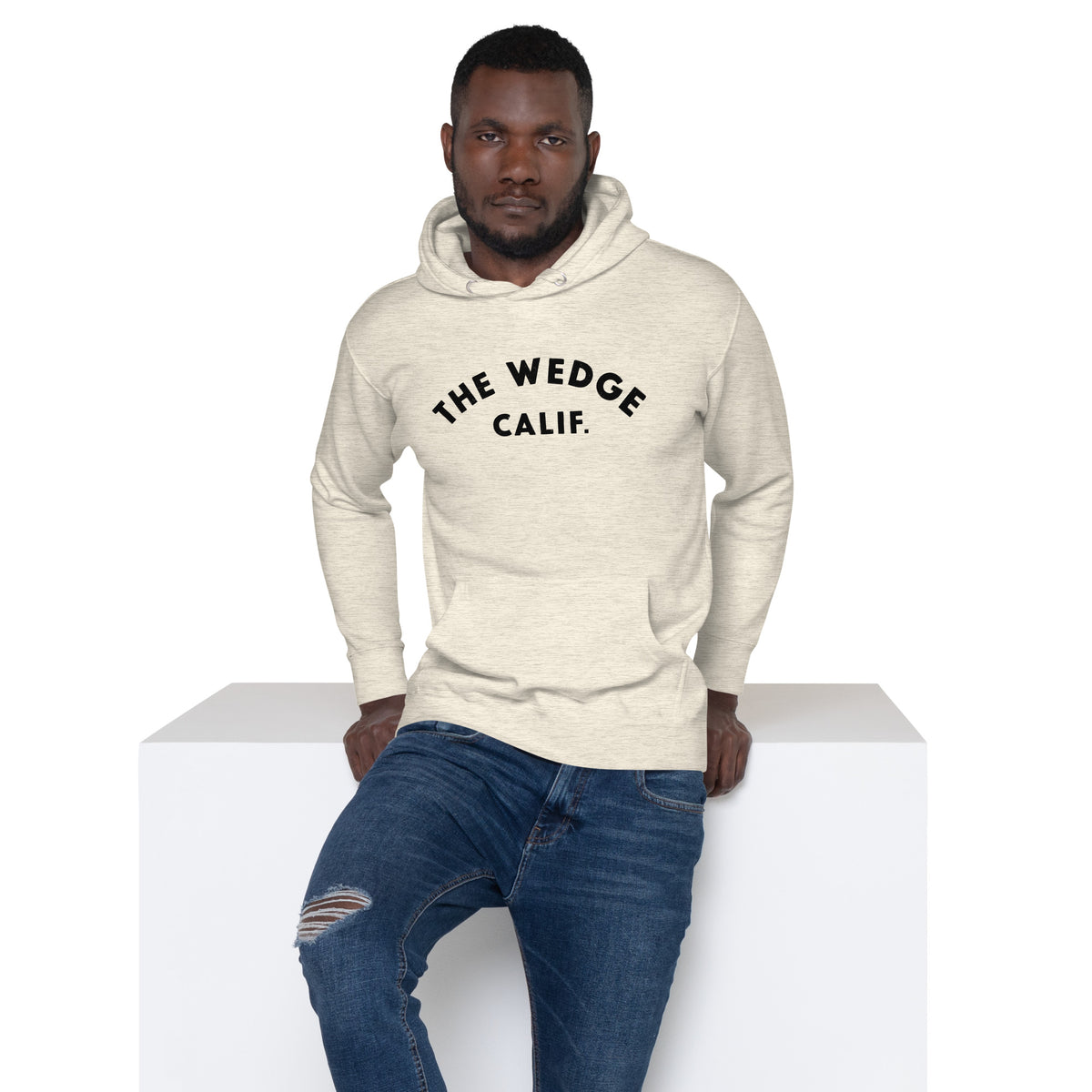 "The Wedge" in classic California surf lettering, printed on a SodaPop Cool hoodie.