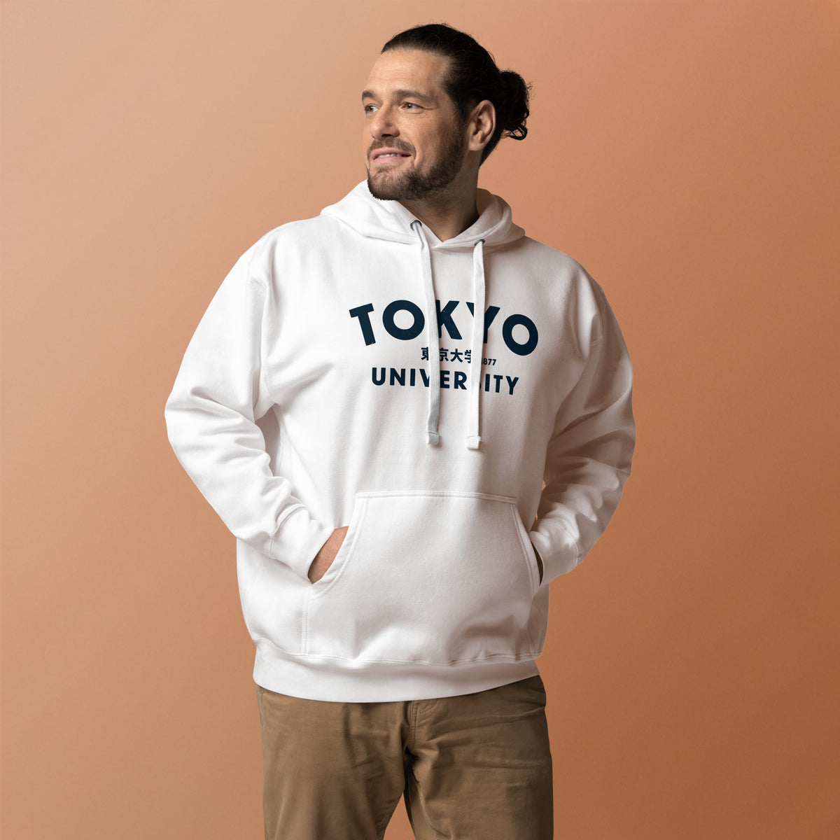 "Tokyo University" in classic collegiate lettering with Japanese script, printed on a SodaPop Cool hoodie.