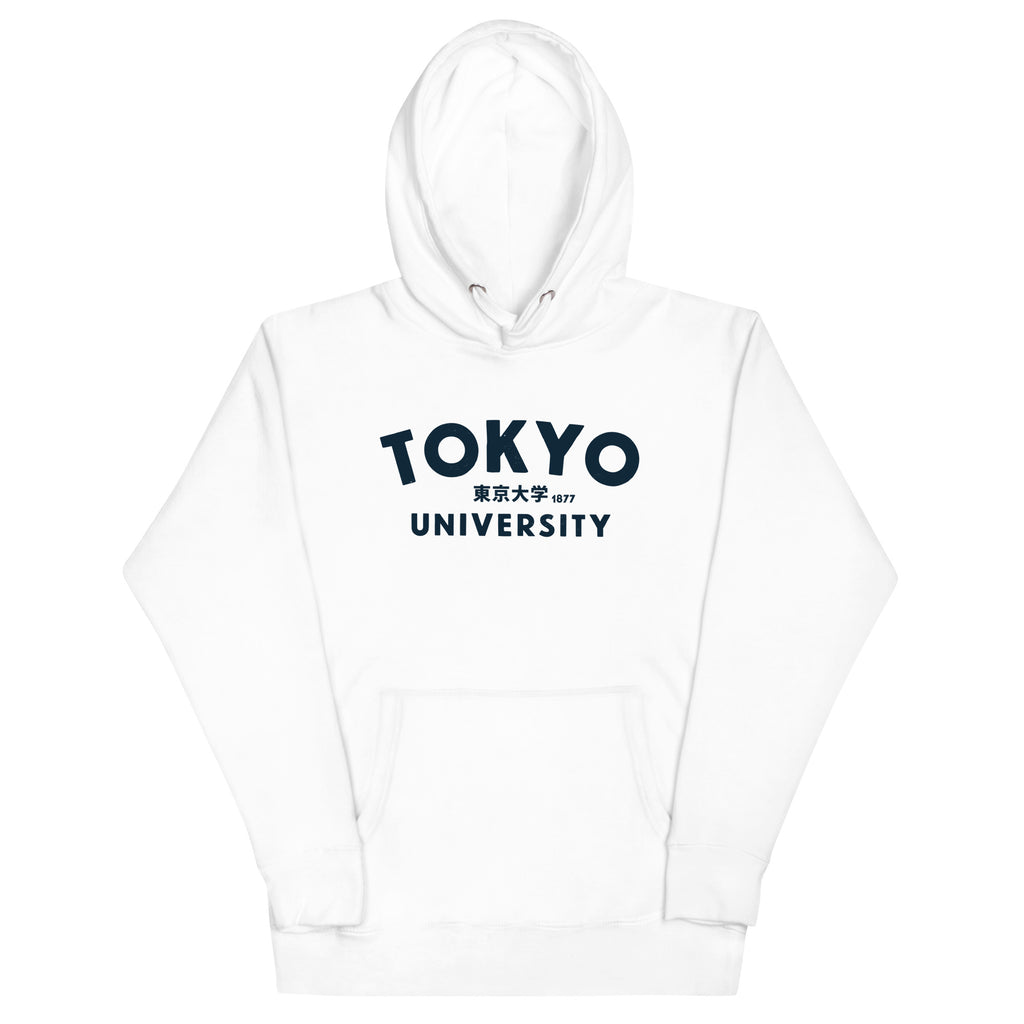 "Tokyo University" in classic collegiate lettering with Japanese script, printed on a SodaPop Cool hoodie.