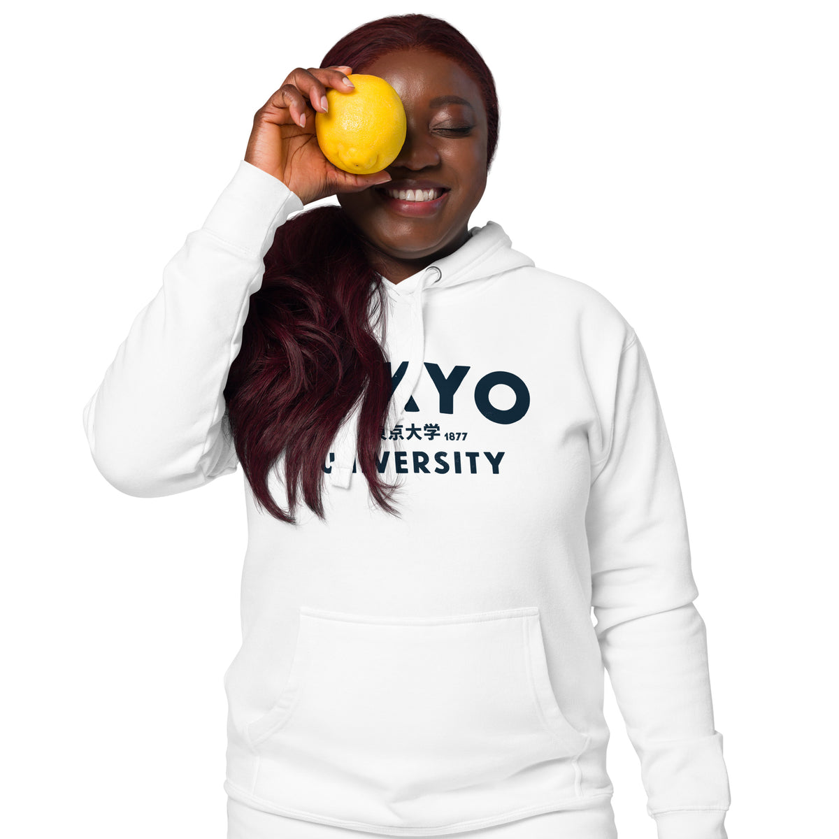 "Tokyo University" in classic collegiate lettering with Japanese script, printed on a SodaPop Cool hoodie.