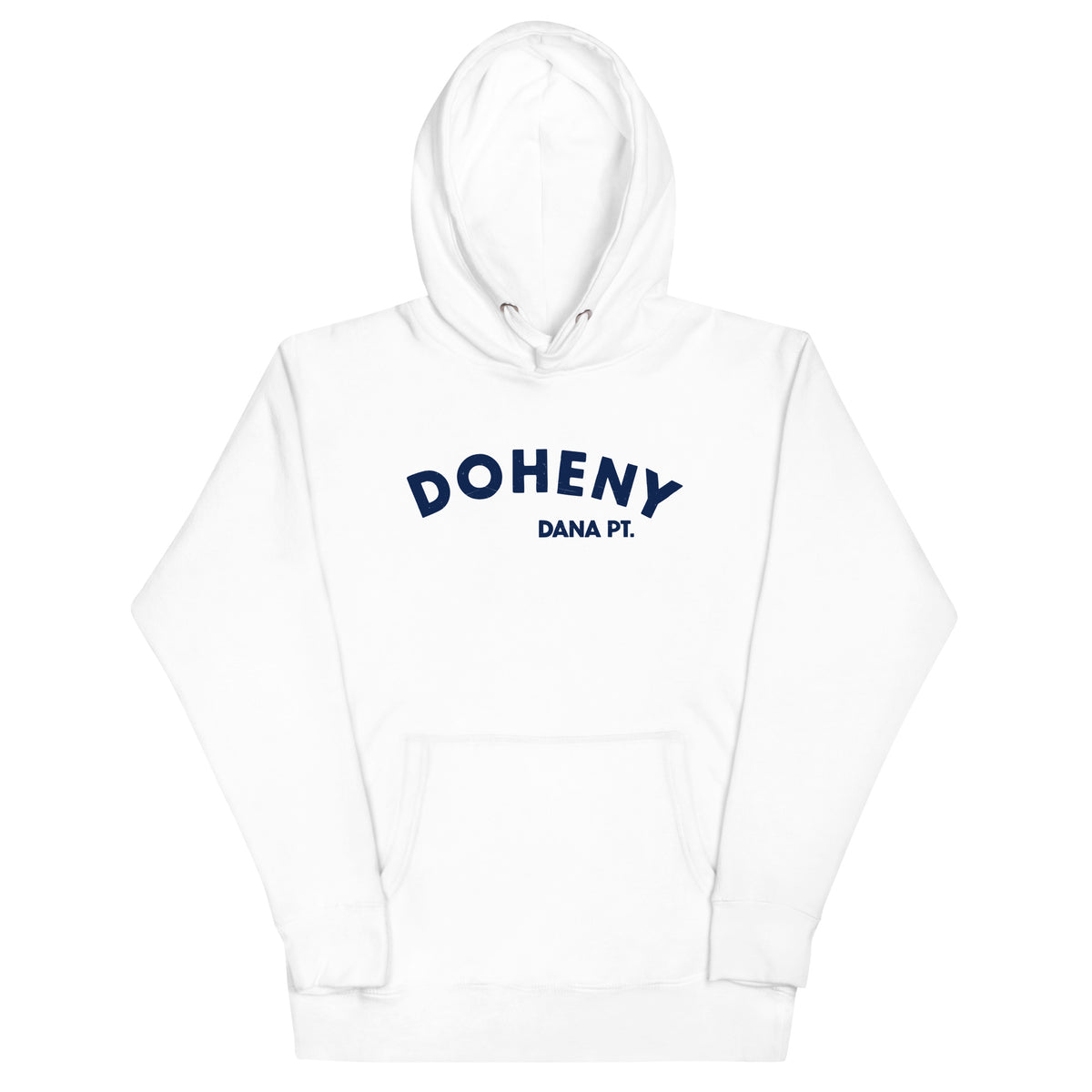 "Doheny Dana Point" in vintage California surf lettering, printed on a SodaPop Cool hoodie.