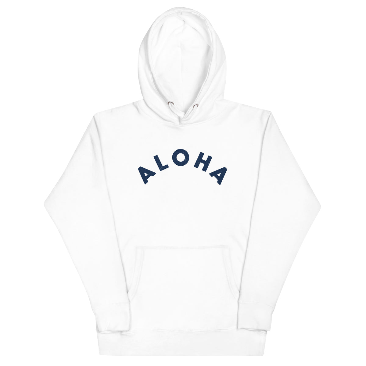 "Aloha" in clean vintage Hawaiian lettering, printed on a SodaPop Cool hoodie.