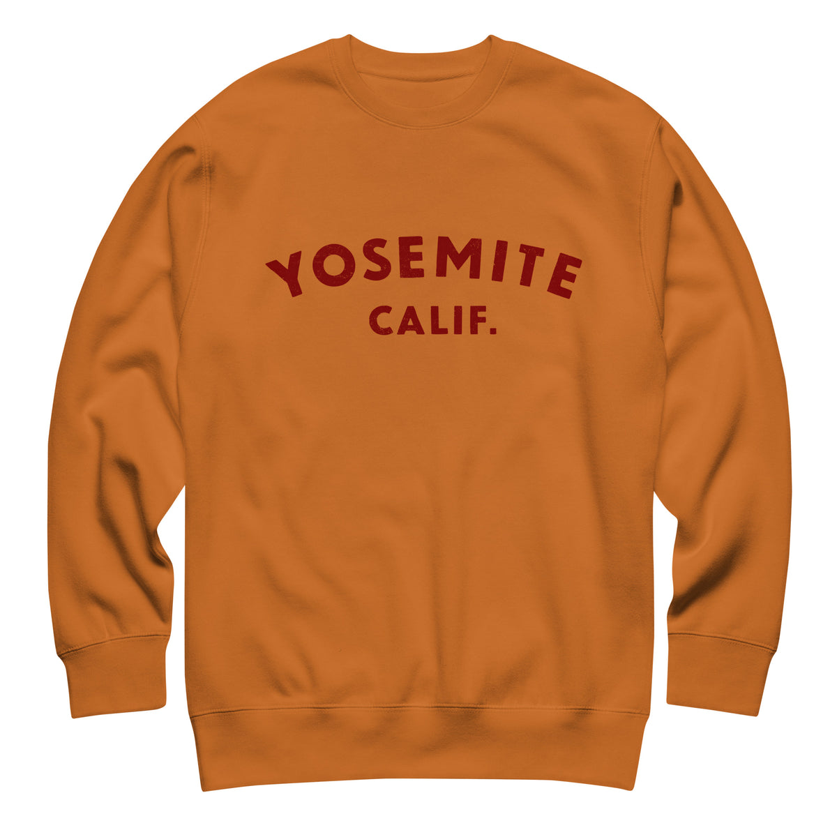 "Yosemite National Park" in vintage park-service lettering, printed on a SodaPop Cool crew sweatshirt.