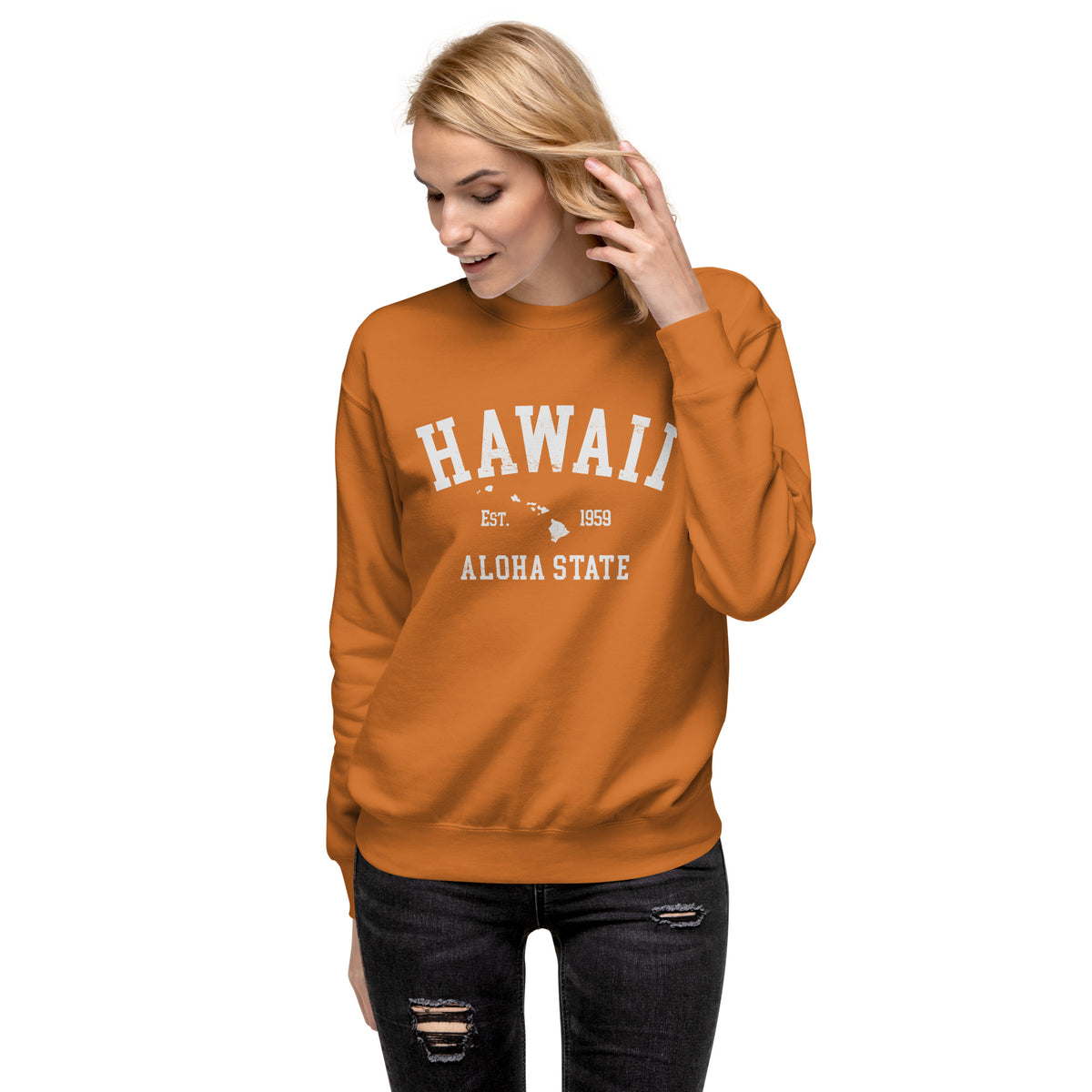 Aloha State of Hawaii vintage graphic, printed on a SodaPop Cool crew sweatshirt.