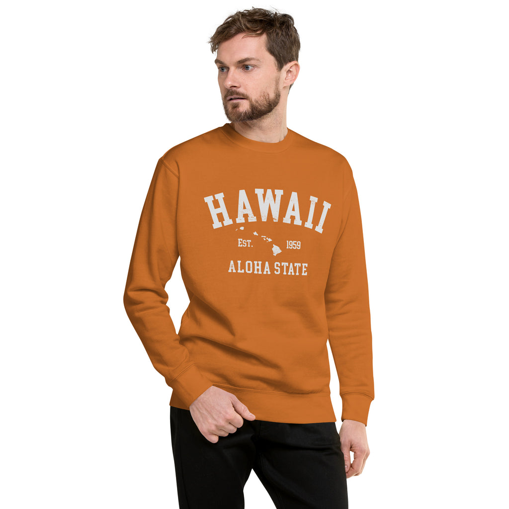 Aloha State of Hawaii vintage graphic, printed on a SodaPop Cool crew sweatshirt.