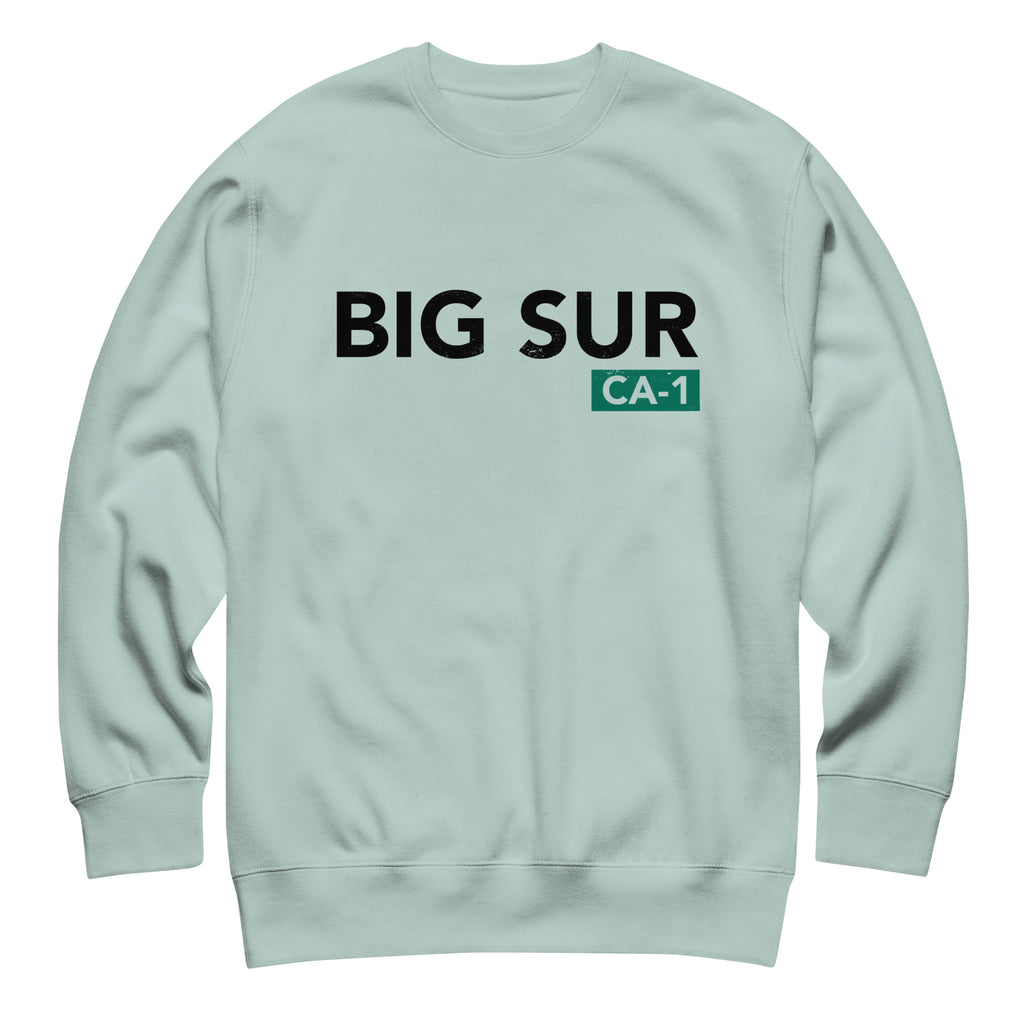 Big Sur CA-1 California vintage graphic, printed on a SodaPop Cool crew sweatshirt.