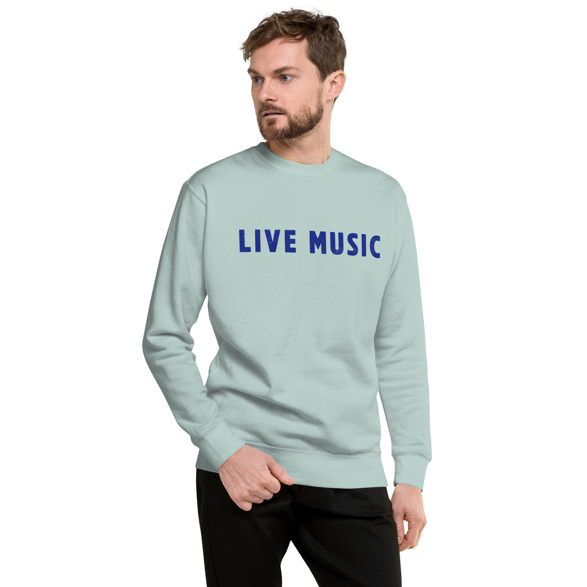 Live Music vintage graphic, printed on a SodaPop Cool crew sweatshirt.