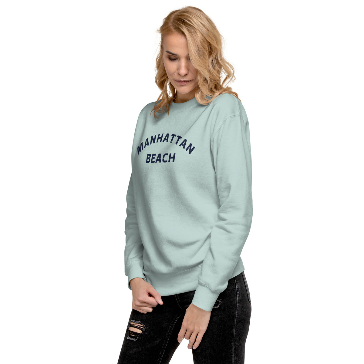 Manhattan Beach California vintage graphic, printed on a SodaPop Cool crew sweatshirt.