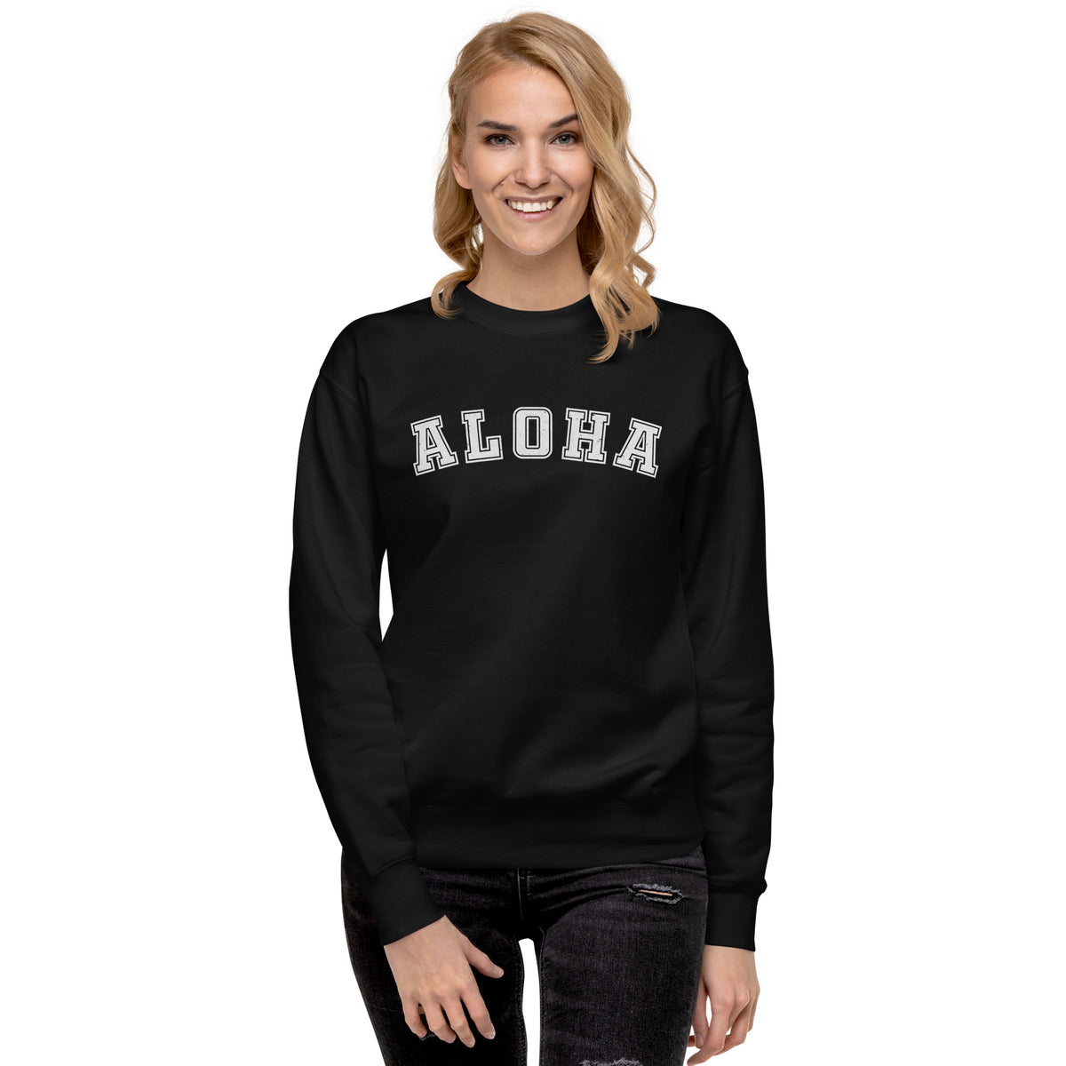 Aloha Hawaii Block vintage graphic, printed on a SodaPop Cool crew sweatshirt.