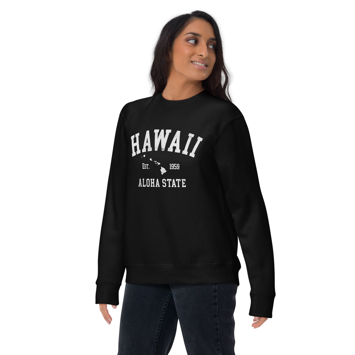 Aloha State of Hawaii vintage graphic, printed on a SodaPop Cool crew sweatshirt.