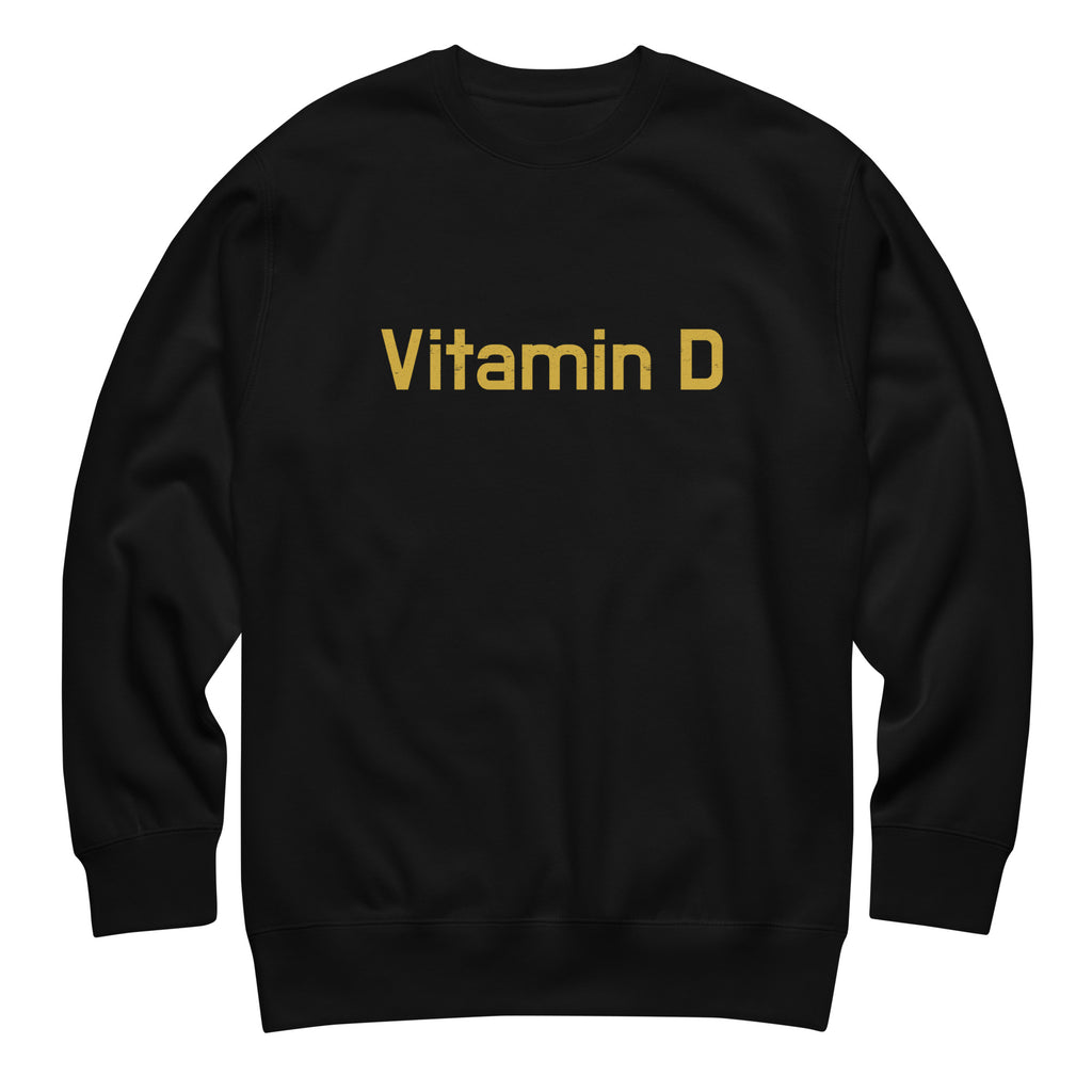 Vitamin D vintage graphic, printed on a SodaPop Cool crew sweatshirt.