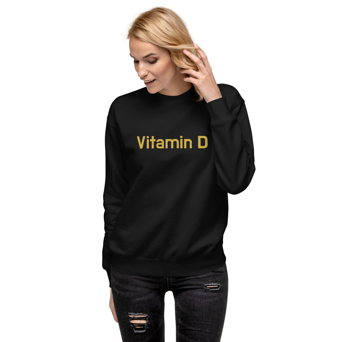 Vitamin D vintage graphic, printed on a SodaPop Cool crew sweatshirt.