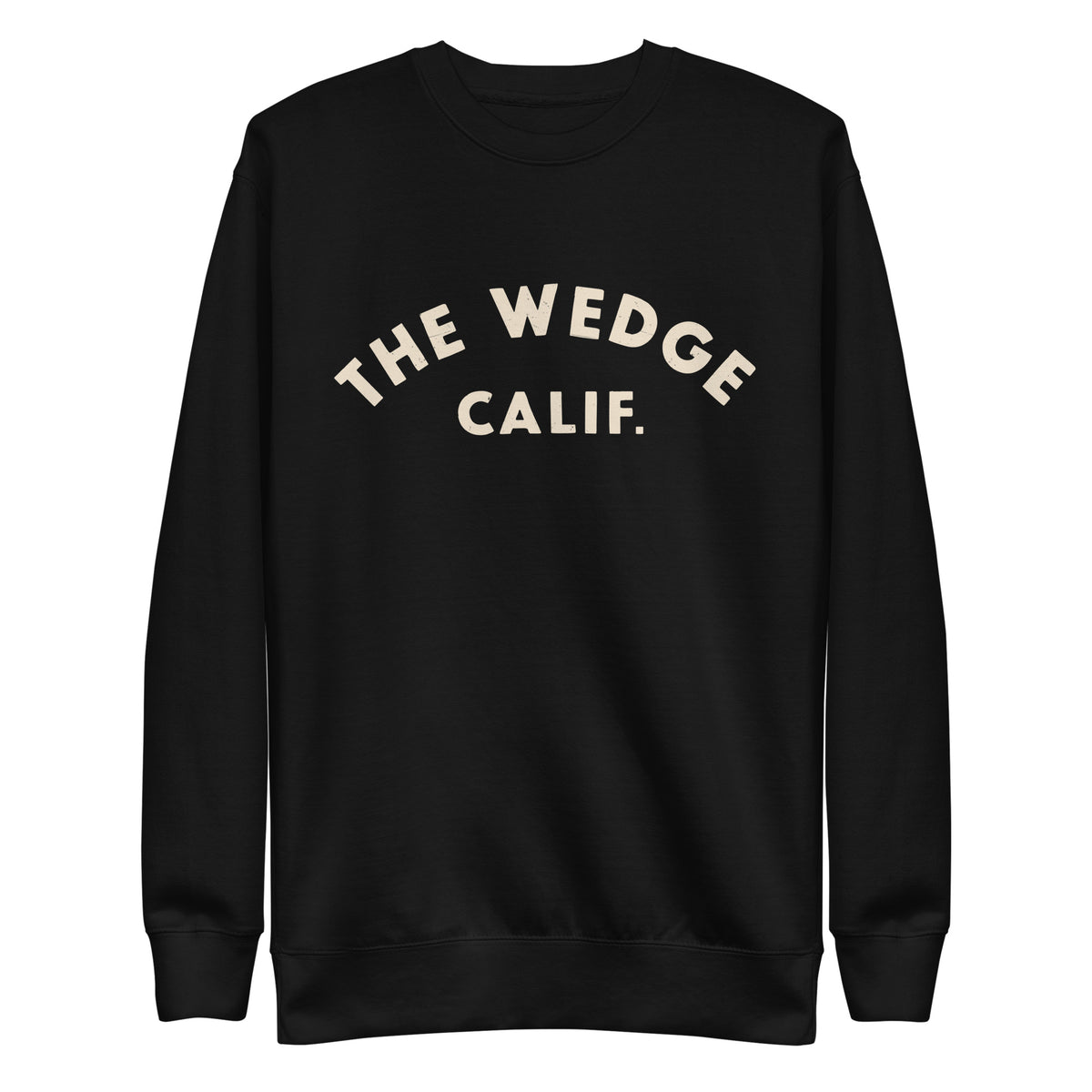 "The Wedge" in classic California surf lettering, printed on a SodaPop Cool crew sweatshirt.