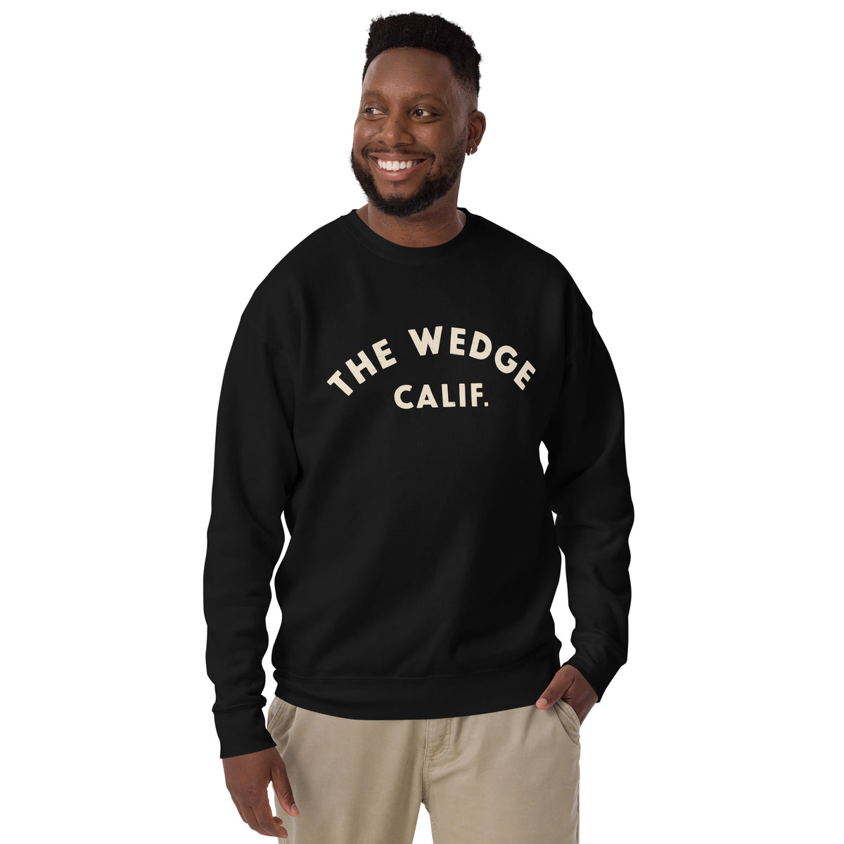 "The Wedge" in classic California surf lettering, printed on a SodaPop Cool crew sweatshirt.