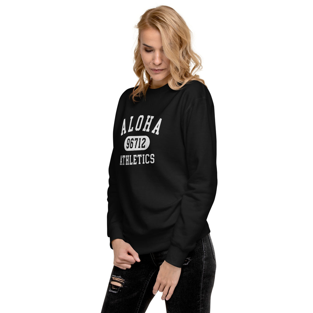 Aloha Hawaii Athletics 96712 vintage graphic, printed on a SodaPop Cool crew sweatshirt.