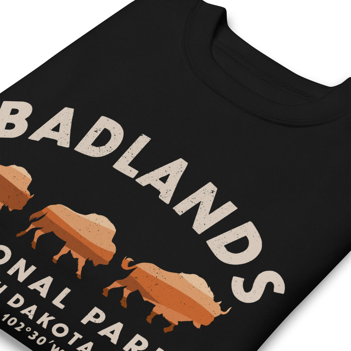 Badlands National Park South Dakota Bison vintage graphic, printed on a SodaPop Cool crew sweatshirt.