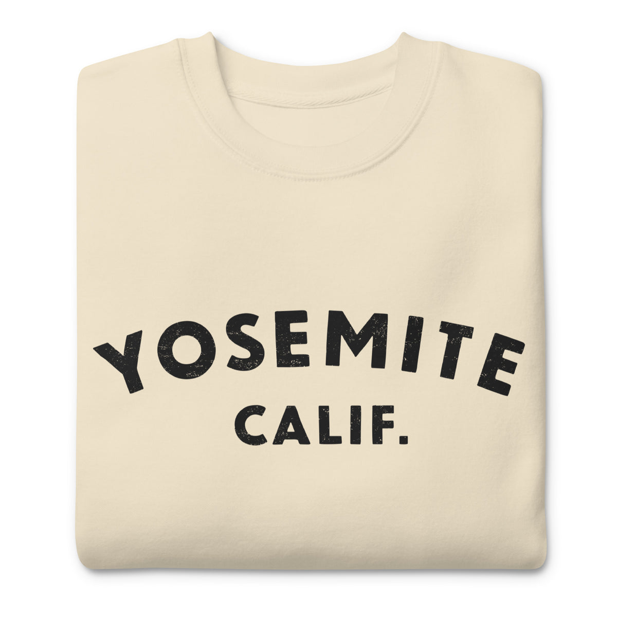"Yosemite National Park" in vintage park-service lettering, printed on a SodaPop Cool crew sweatshirt.
