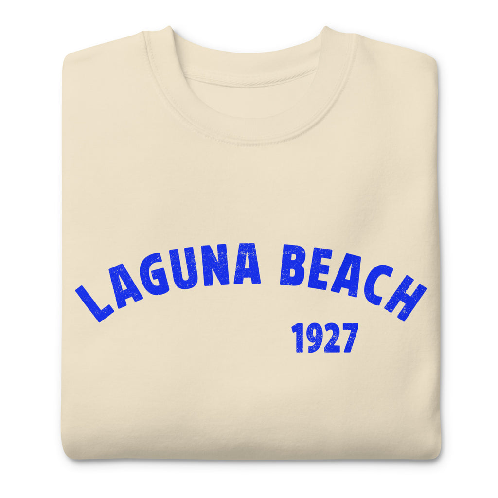 Laguna Beach 1927 California vintage graphic, printed on a SodaPop Cool crew sweatshirt.
