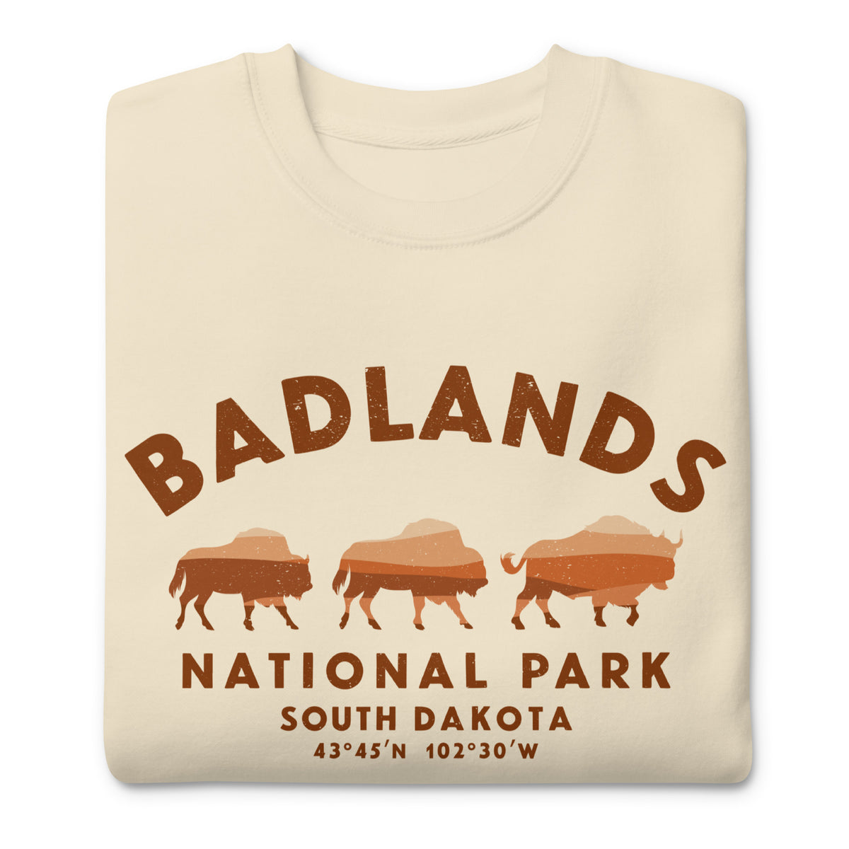 Badlands National Park South Dakota Bison vintage graphic, printed on a SodaPop Cool crew sweatshirt.