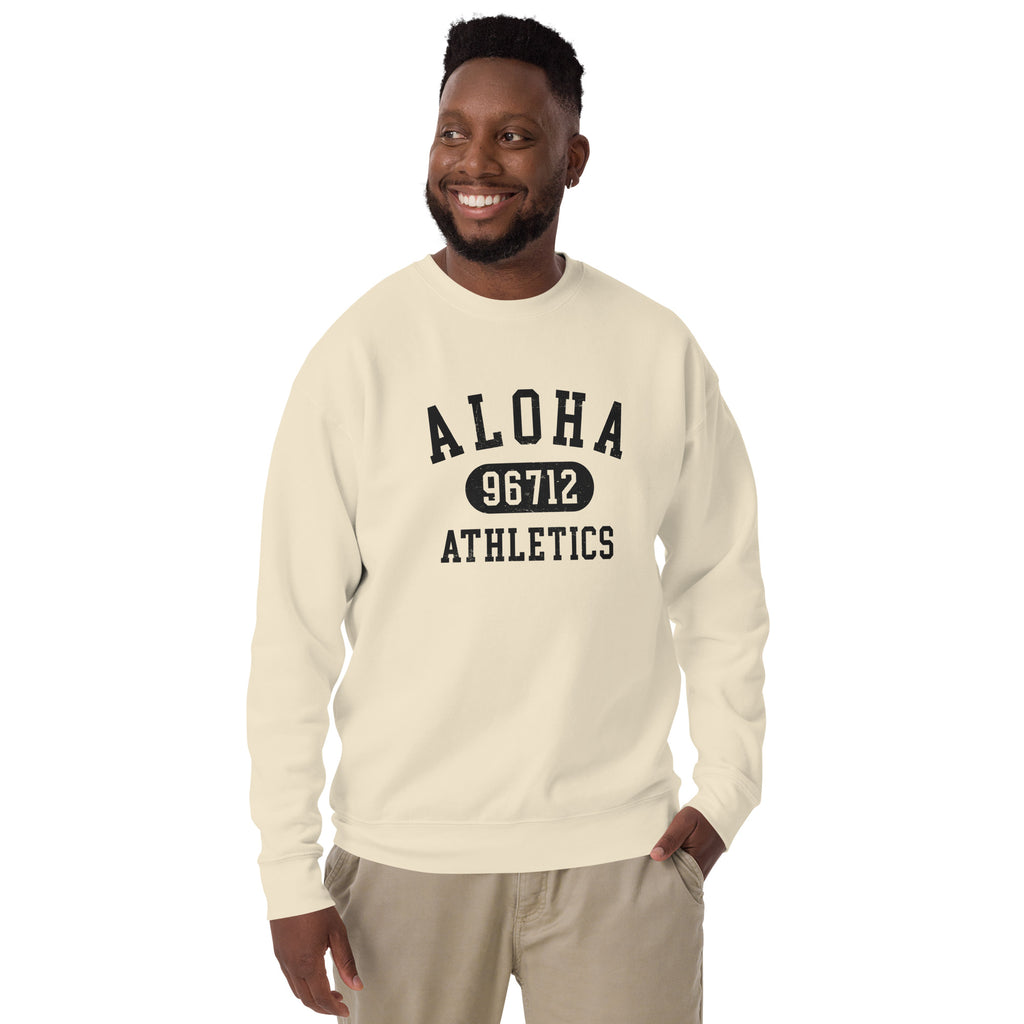 Aloha Hawaii Athletics 96712 vintage graphic, printed on a SodaPop Cool crew sweatshirt.