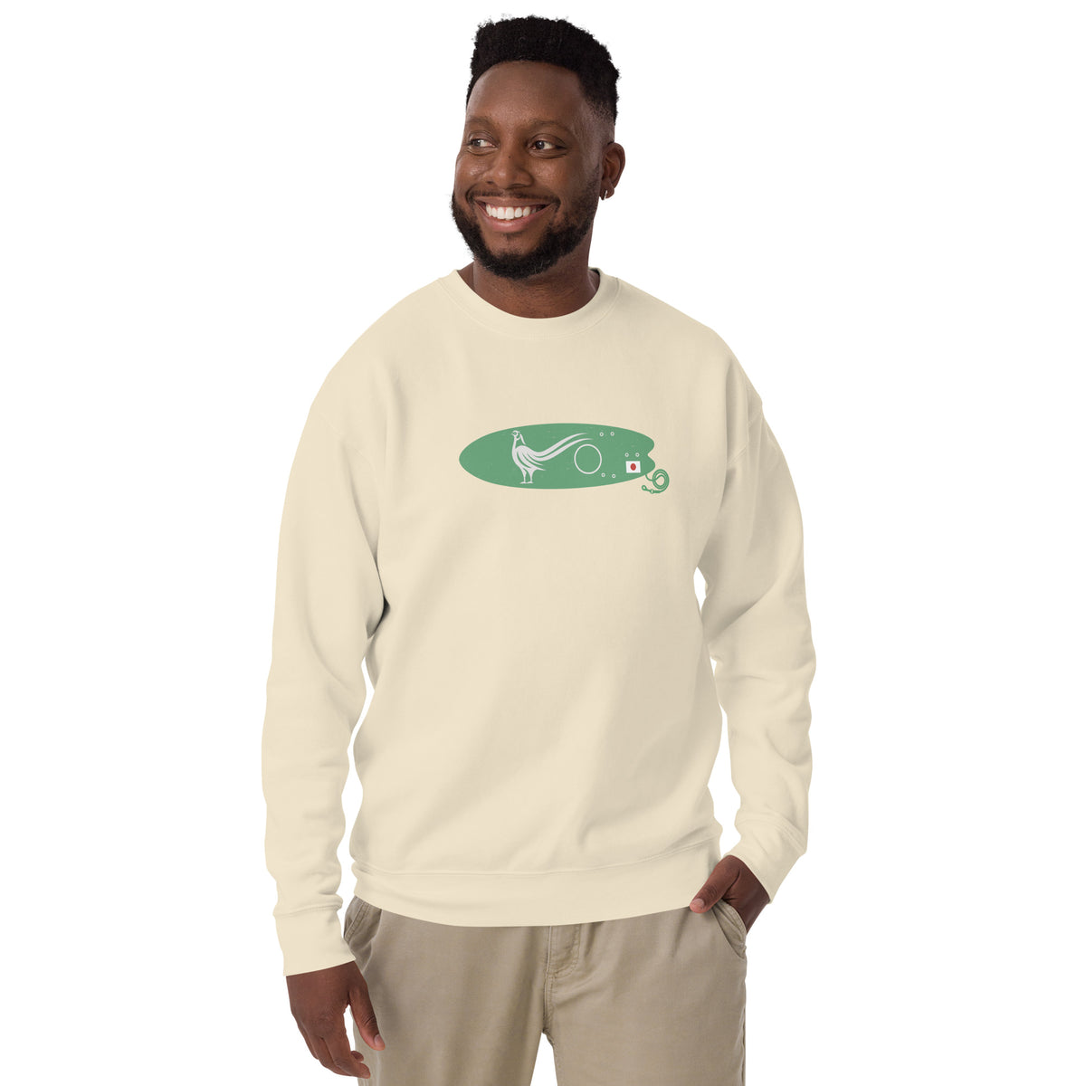 Green Pheasant Surf Company Japan vintage graphic, printed on a SodaPop Cool crew sweatshirt.