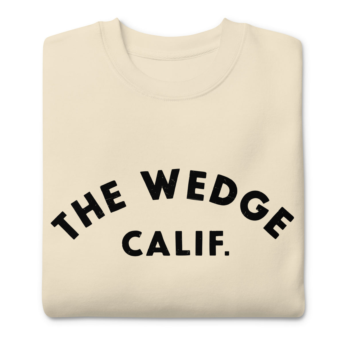 "The Wedge" in classic California surf lettering, printed on a SodaPop Cool crew sweatshirt.