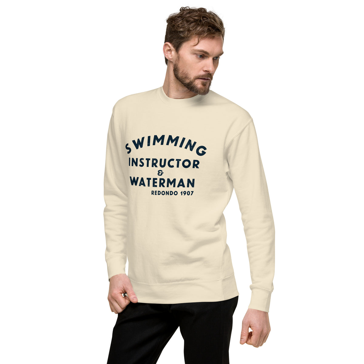 Swimming Instructor & Waterman California vintage graphic, printed on a SodaPop Cool crew sweatshirt.