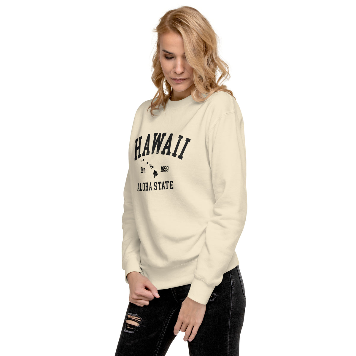 Aloha State of Hawaii vintage graphic, printed on a SodaPop Cool crew sweatshirt.