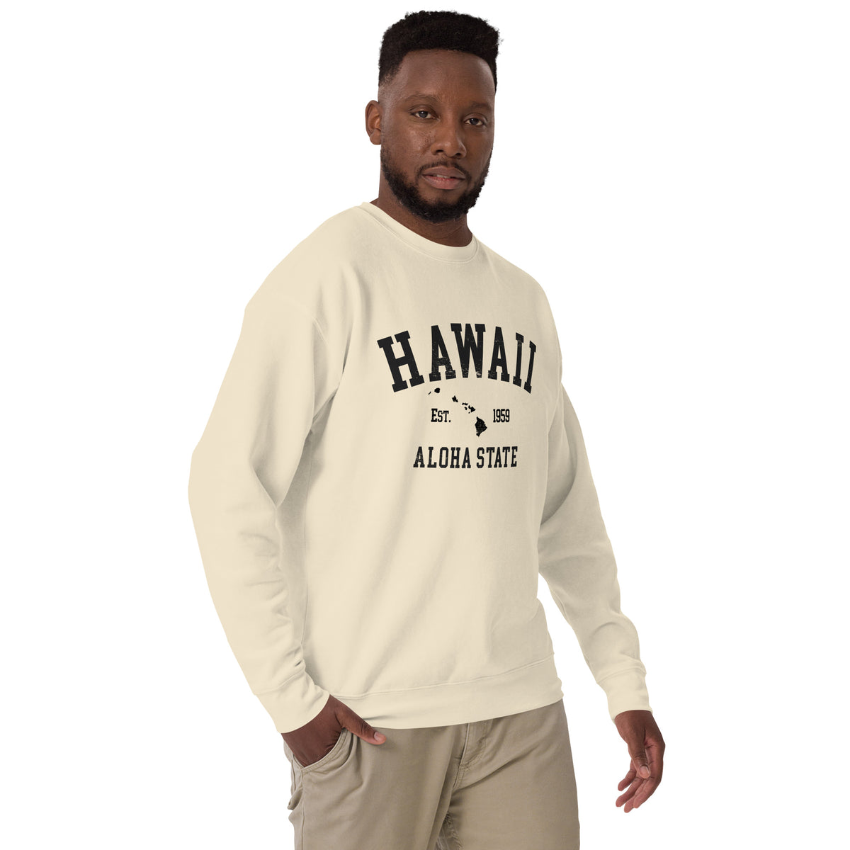 Aloha State of Hawaii vintage graphic, printed on a SodaPop Cool crew sweatshirt.