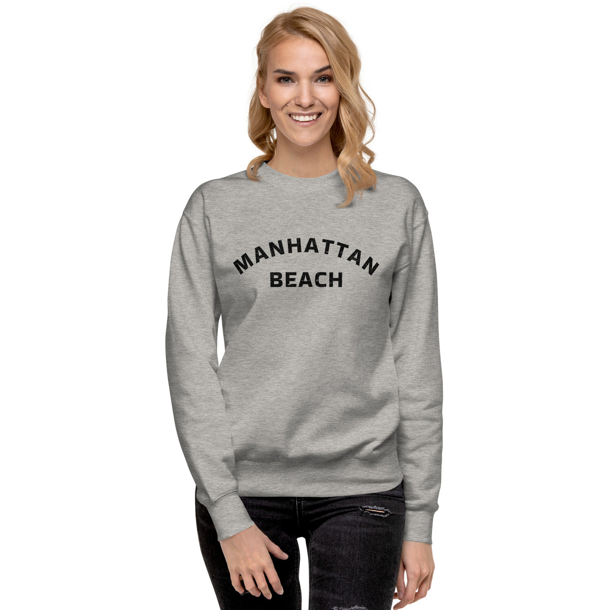 Manhattan Beach California vintage graphic, printed on a SodaPop Cool crew sweatshirt.