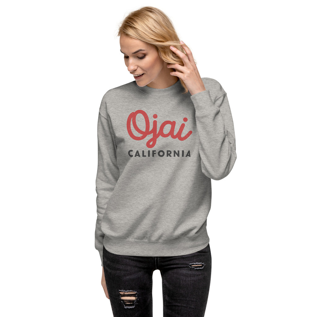 "Ojai California" in classic vintage lettering, printed on a SodaPop Cool crew sweatshirt.