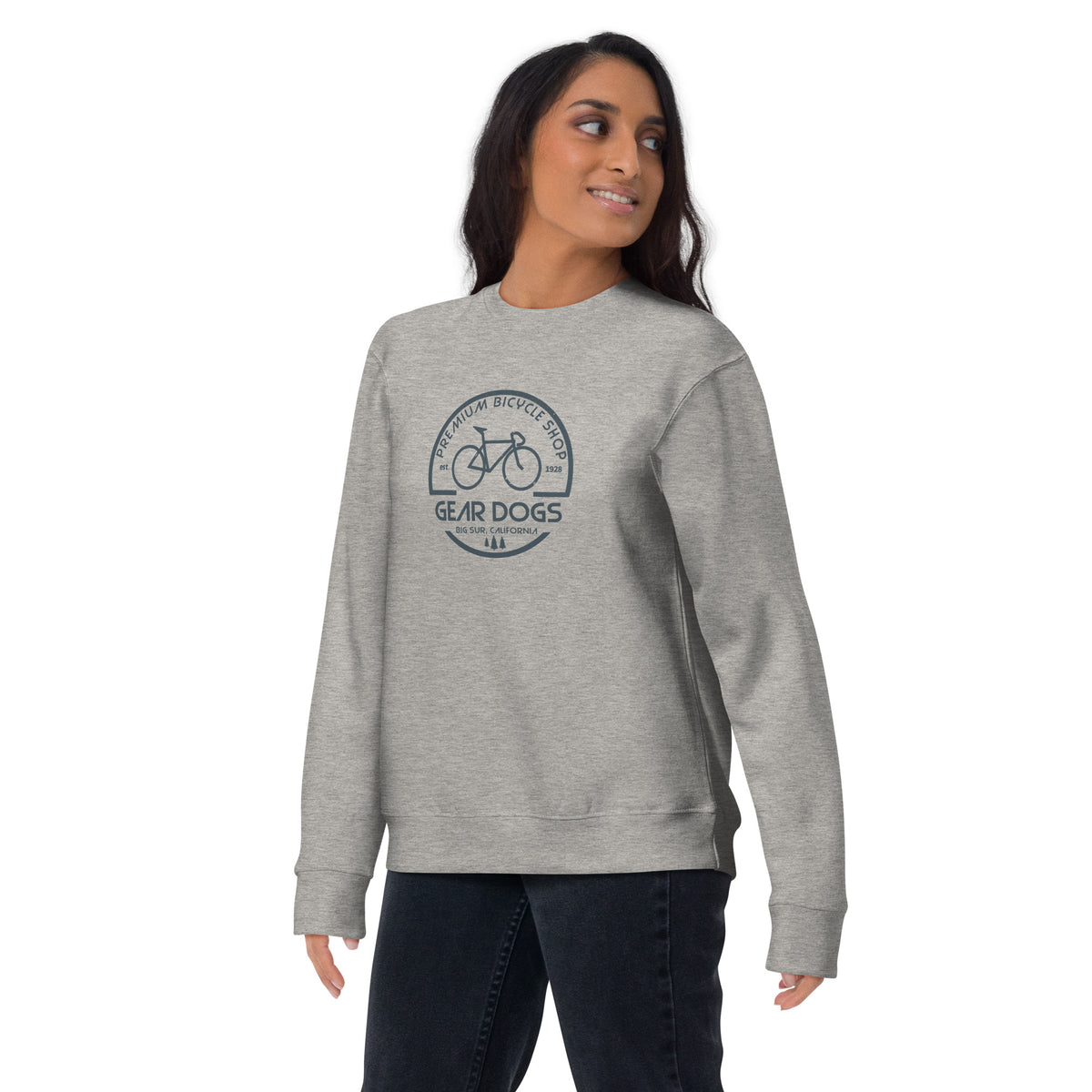 Gear Dogs Bike Shop Big Sur vintage graphic, printed on a SodaPop Cool crew sweatshirt.