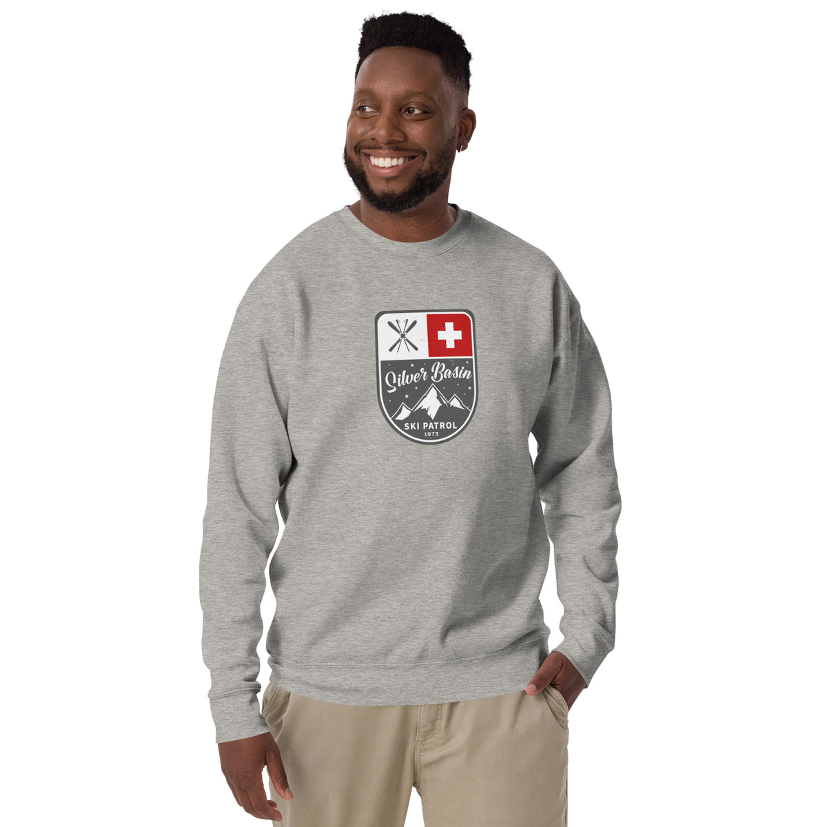 Silver Basin Ski California vintage graphic, printed on a SodaPop Cool crew sweatshirt.