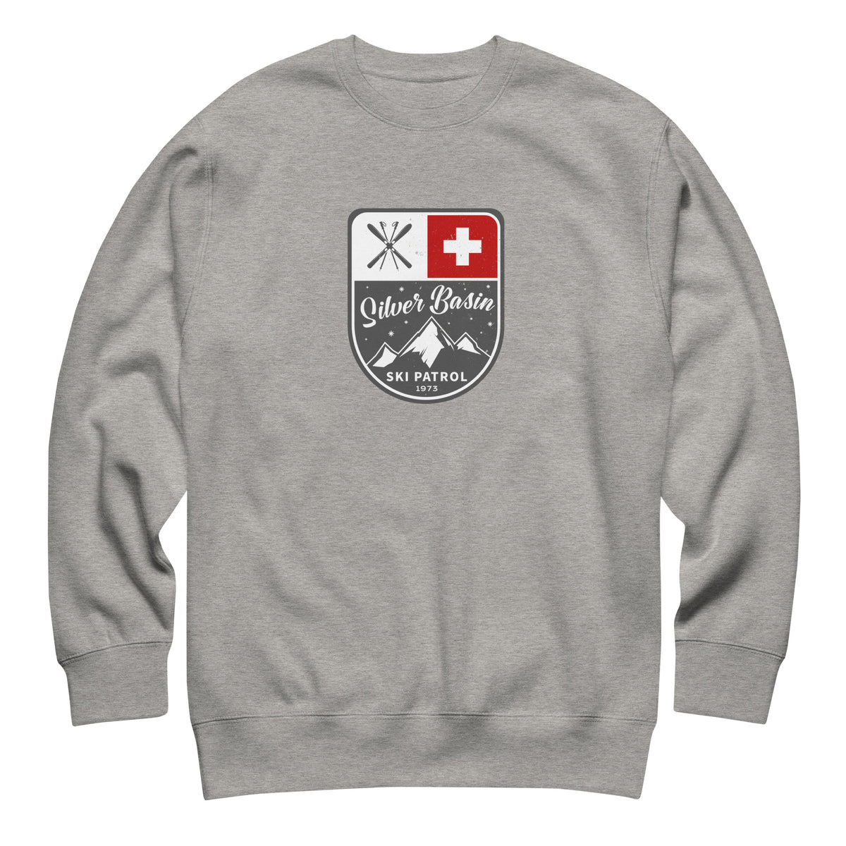 Silver Basin Ski California vintage graphic, printed on a SodaPop Cool crew sweatshirt.