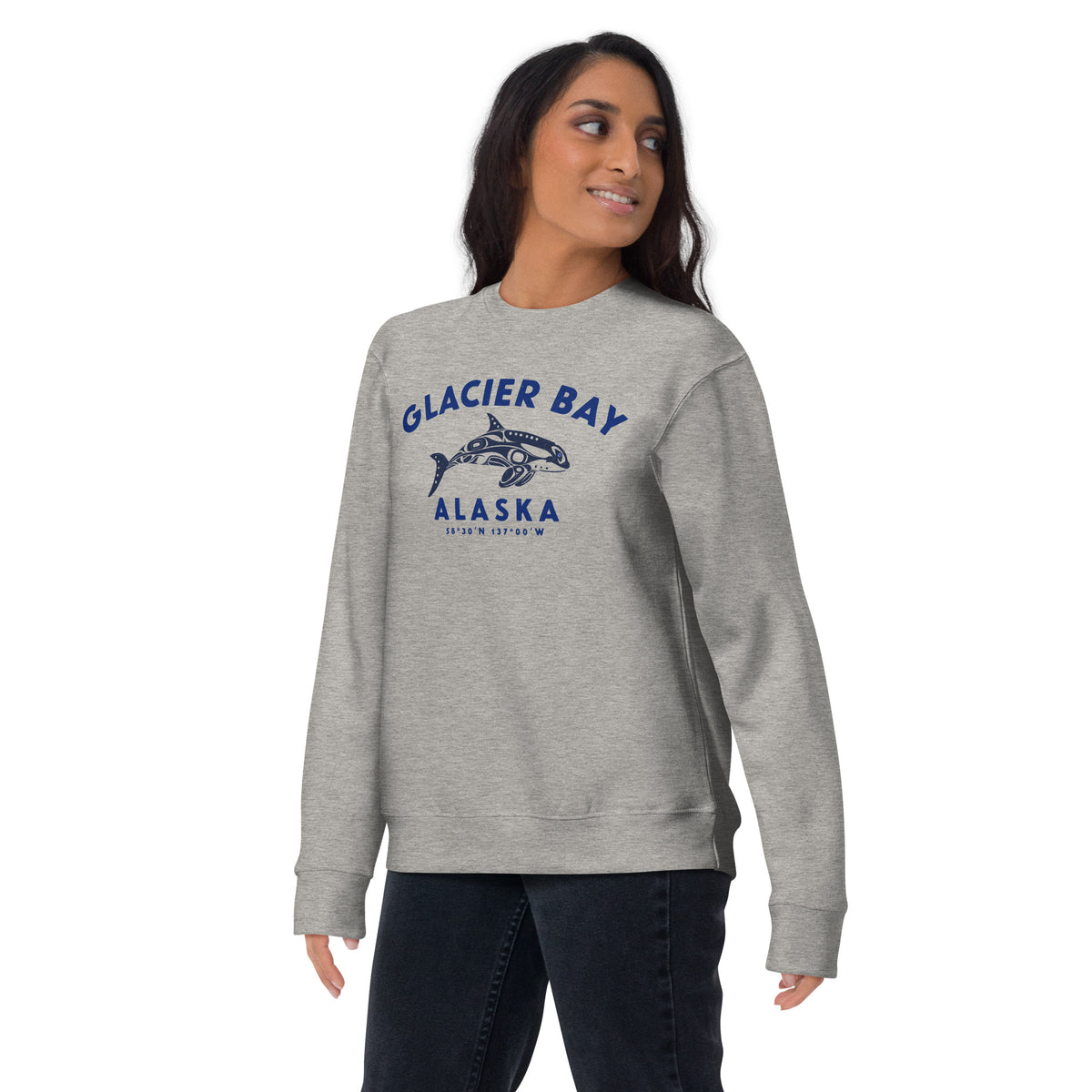 Glacier Bay Alaska Park Orca vintage graphic, printed on a SodaPop Cool crew sweatshirt.